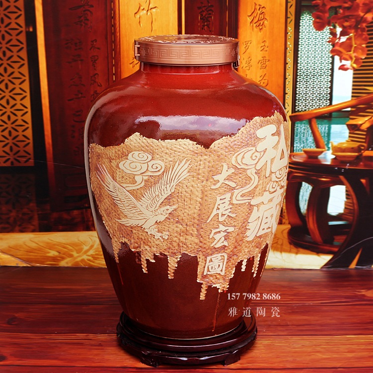 景德镇高档密封雕刻100斤酒坛子