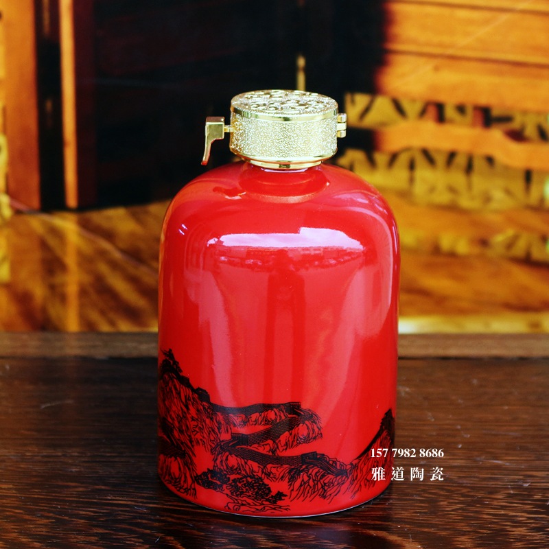 景德镇1斤装陶瓷红色小酒坛批发