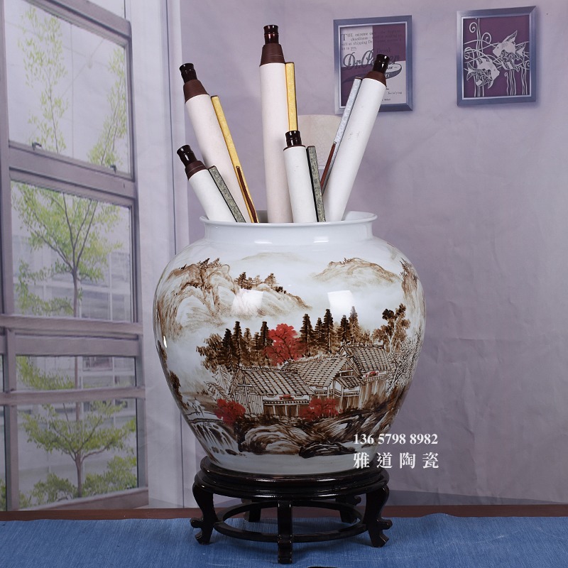 景德镇陶瓷手绘书房字画收纳卷轴缸