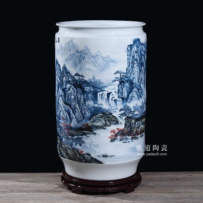 景德镇名家手绘书画筒卷轴缸高山流水