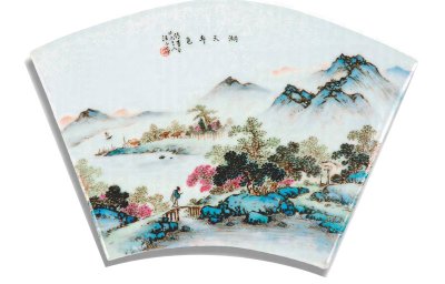 民国汪小亭粉彩四季山水瓷板画