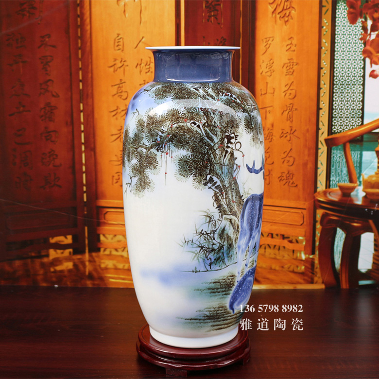 景德镇陶瓷手绘花瓶客厅摆设（鹿鸣想和）