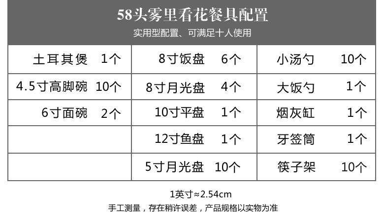 景德镇58头金边骨瓷餐具套装（雾里看花）