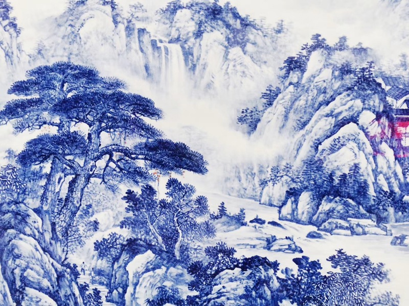 占年福手绘青花瓷板画作品一帆风顺