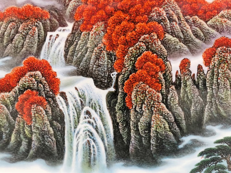 景德镇名家手绘山水瓷板画鸿运当头