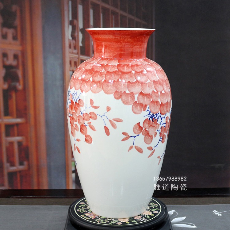 客厅摆件陶瓷花瓶（手绘鸿运当头）-背面