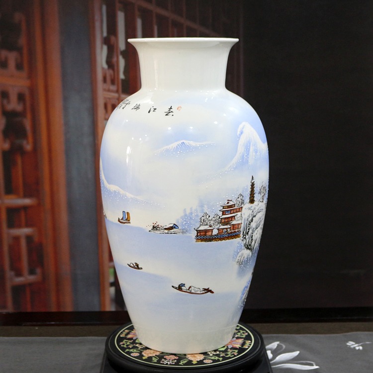 陶瓷中式花瓶客厅摆件（手绘雪景）-背面