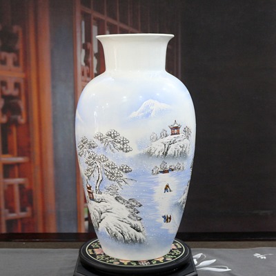 陶瓷中式花瓶客厅摆件（手绘雪景）