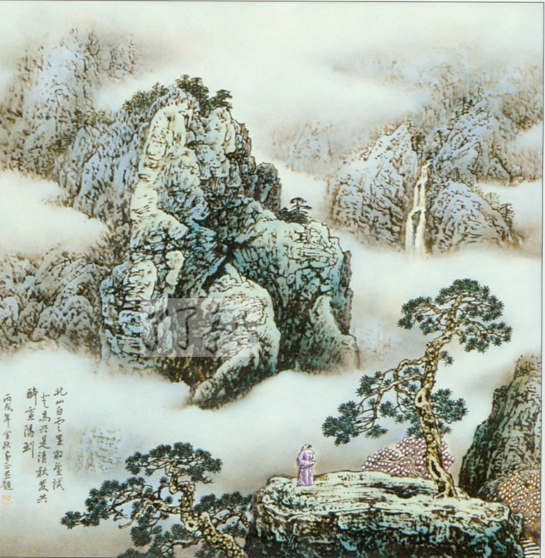 陶瓷粉彩山水画