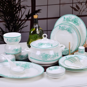 景德镇绿色牡丹龙高温陶瓷餐具