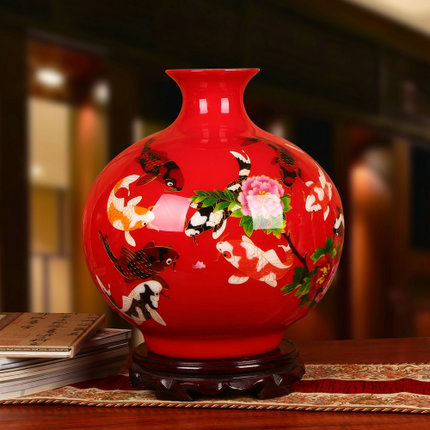 景德镇瓷器金丝麦秆年年有鱼工艺品花瓶