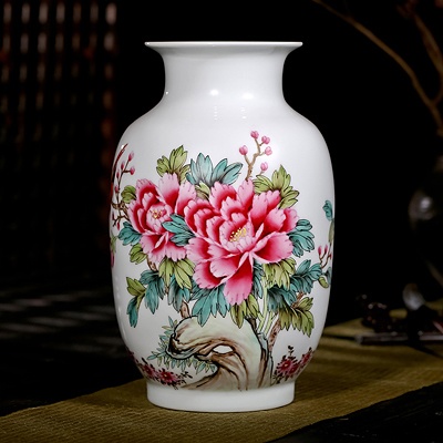 名家夏国安手绘客厅陶瓷花瓶鸟语花香