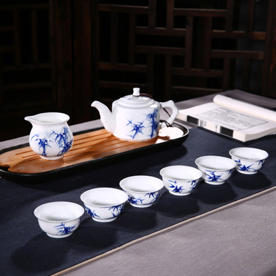 景德镇手绘写意竹子青花瓷功夫茶具套装（两款