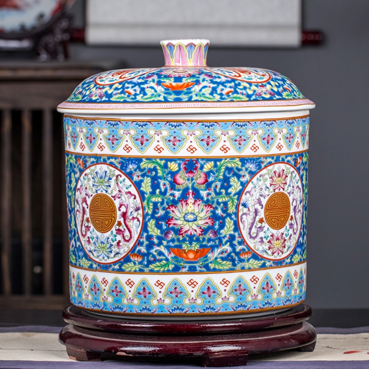 景德镇十斤装珐琅彩陶瓷米缸(图5)
