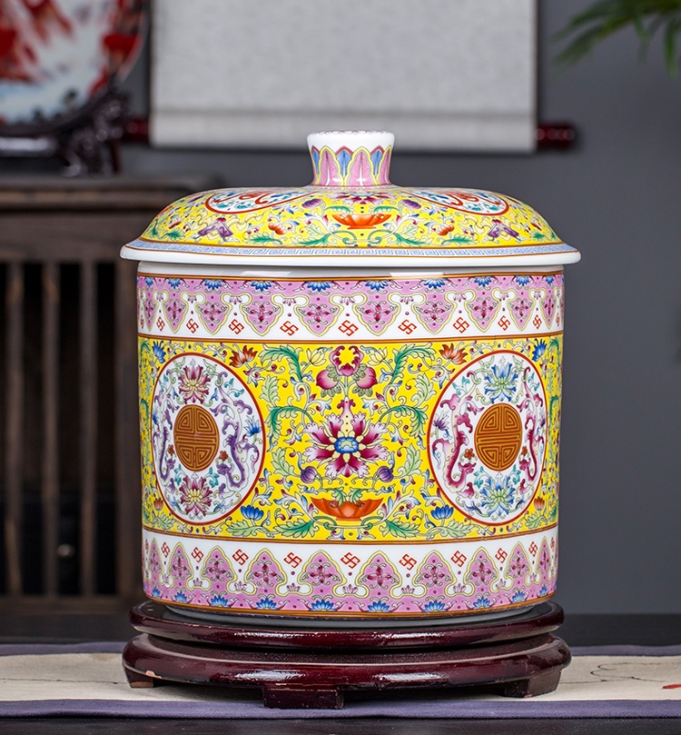 景德镇十斤装珐琅彩陶瓷米缸(图2)