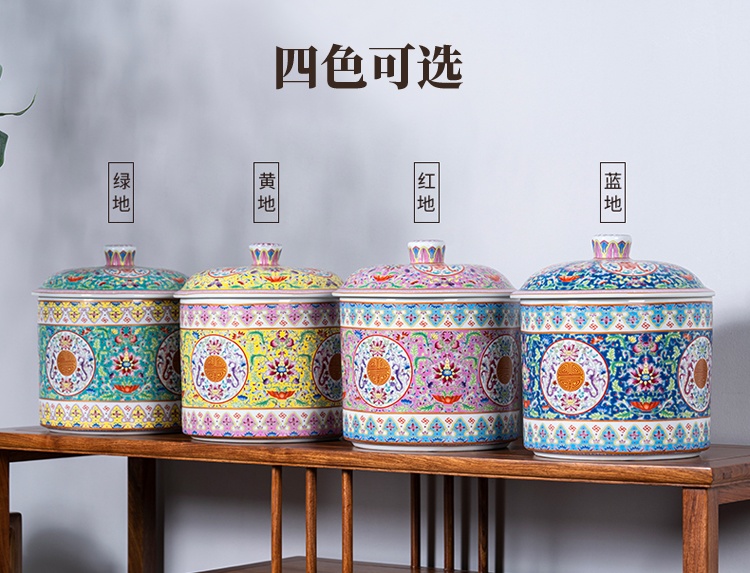 景德镇十斤装珐琅彩陶瓷米缸(图1)