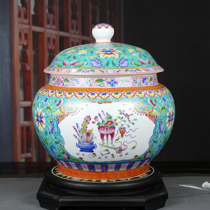 16斤装高档珐琅彩陶瓷盖罐米缸(图7)