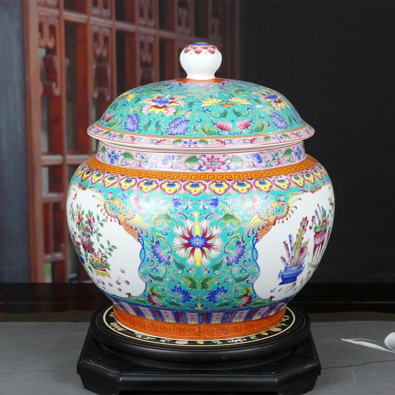 16斤装高档珐琅彩陶瓷盖罐米缸(图6)