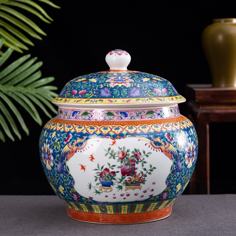 16斤装高档珐琅彩陶瓷盖罐米缸(图5)