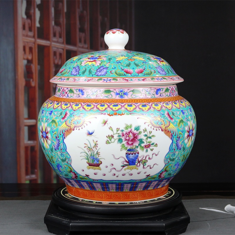 16斤装高档珐琅彩陶瓷盖罐米缸(图9)