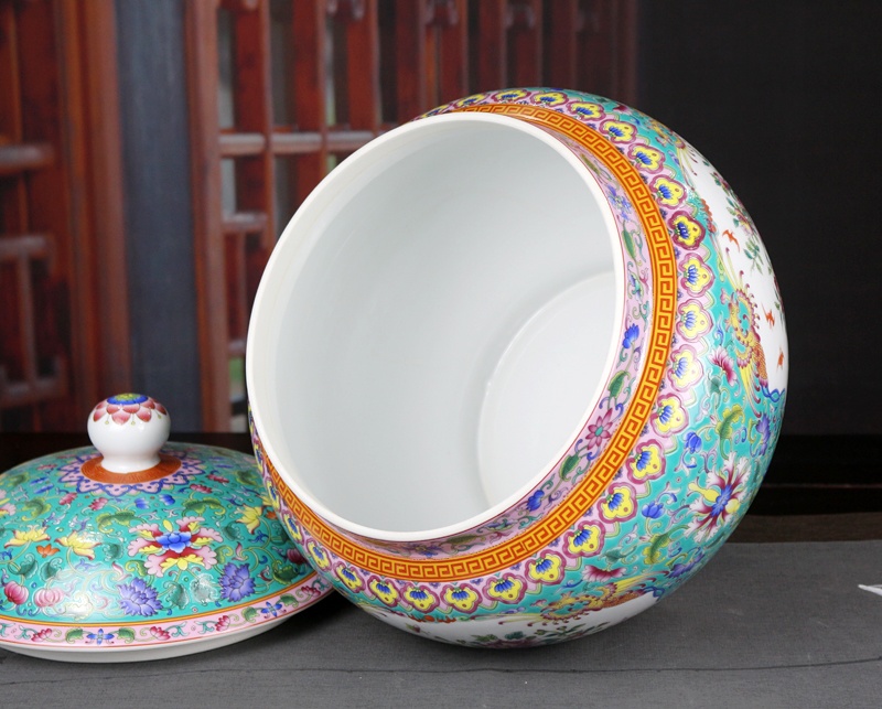 16斤装高档珐琅彩陶瓷盖罐米缸(图11)