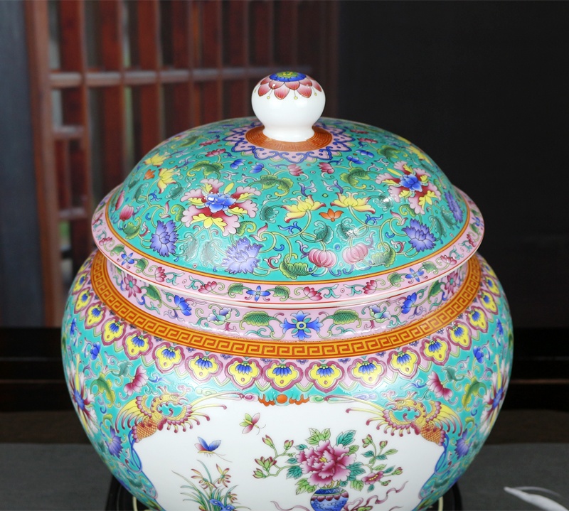 16斤装高档珐琅彩陶瓷盖罐米缸(图10)