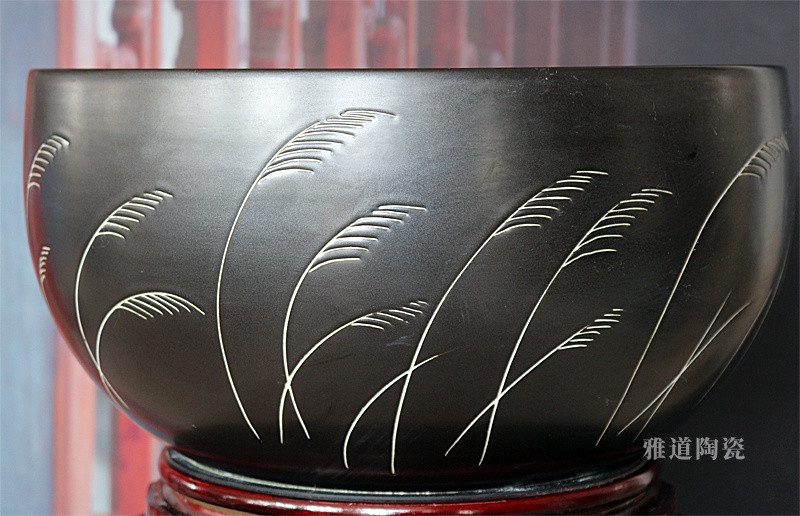 手工雕刻芦苇陶瓷聚宝盆摆件(图4)