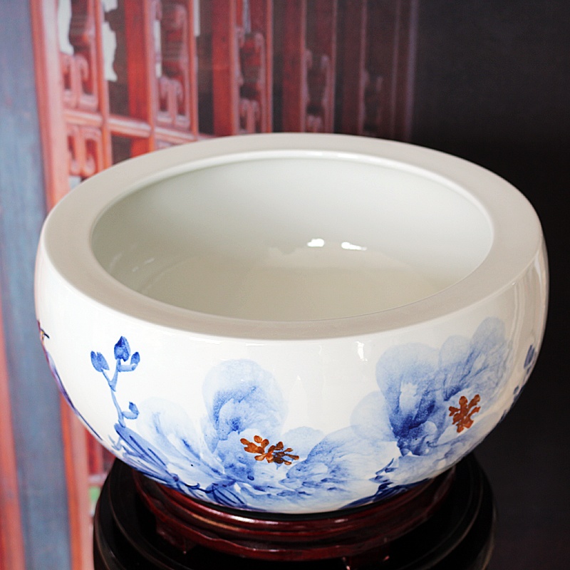 手绘陶瓷室内花盆金鱼缸（富贵）(图4)