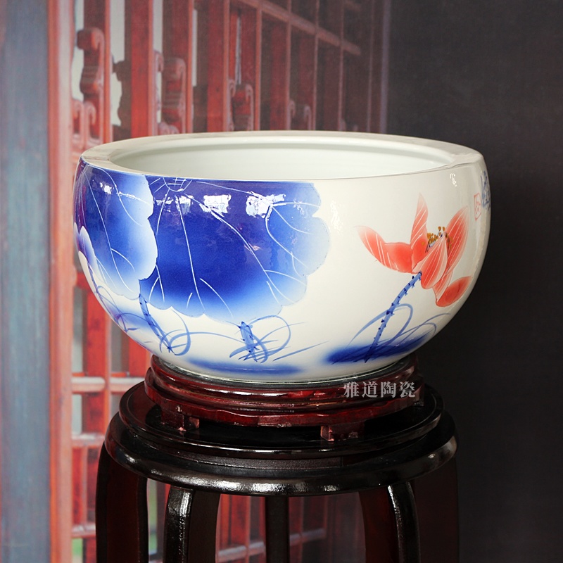 景德镇陶瓷器聚宝盆睡莲缸（清香）(图2)