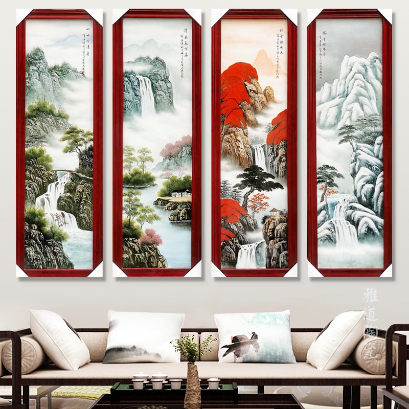 手绘客厅装饰山水瓷板画（春夏秋冬）(图1)