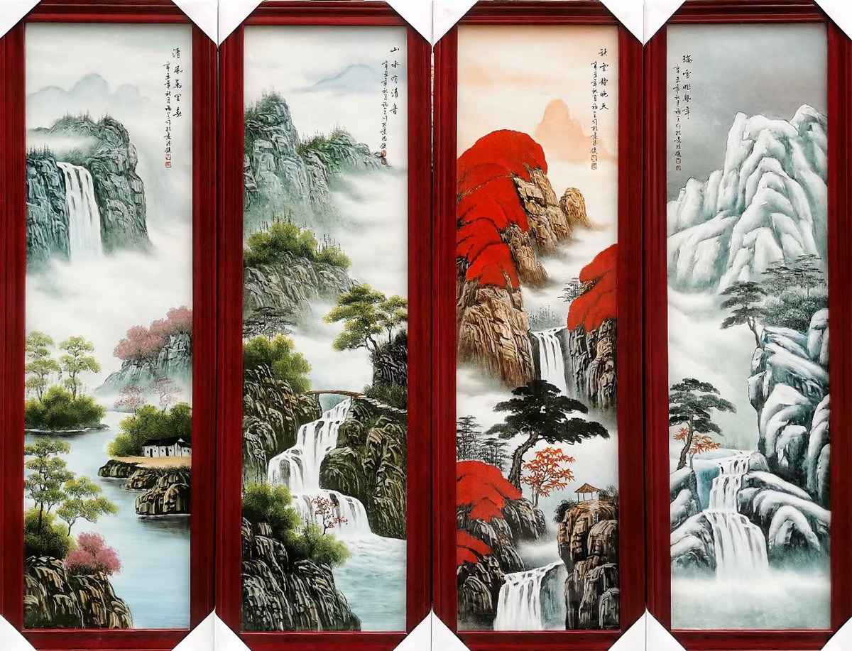手绘客厅装饰山水瓷板画（春夏秋冬）(图2)