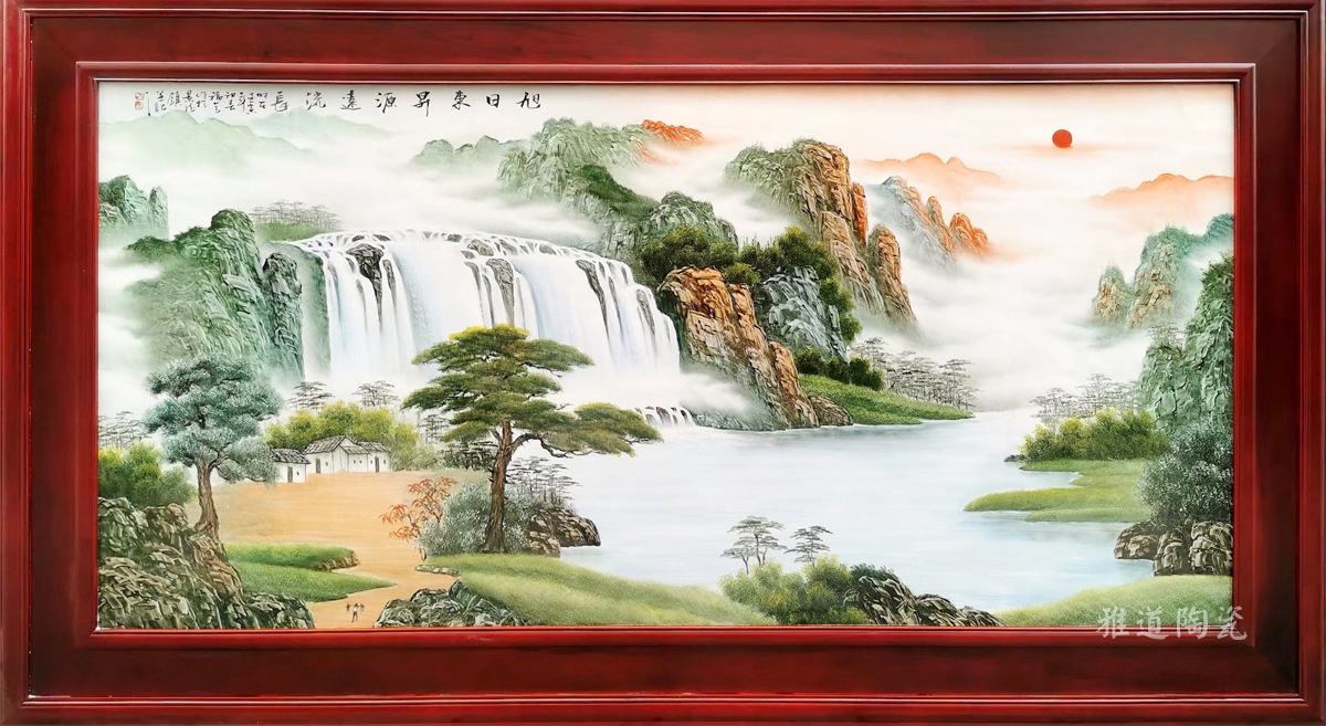 名家手绘瓷板流水生财山水画(图2)