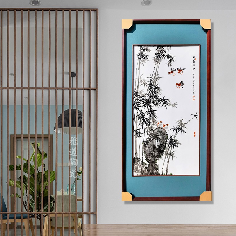 名家手绘艺术装饰瓷板画（竹报平安）(图1)