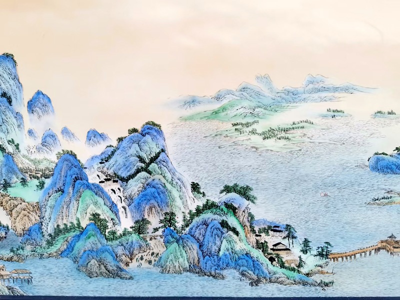 青绿山水瓷板画（千里江山图）(图5)