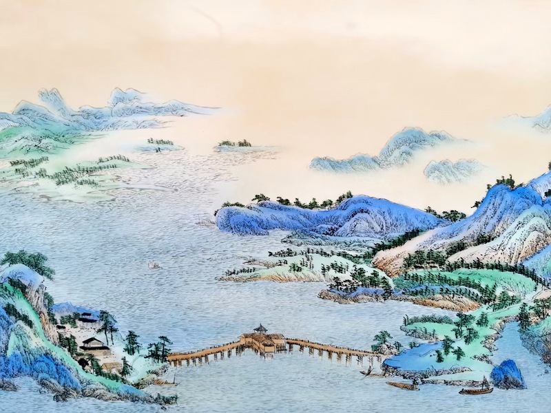 青绿山水瓷板画（千里江山图）(图4)