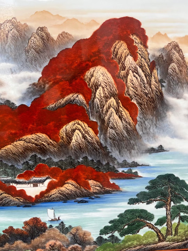 手绘客厅装饰山水瓷板画（旭日东升）(图5)