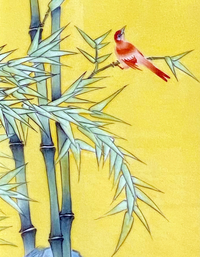 名家手绘黄底梅兰竹菊四条屏瓷板画(图8)