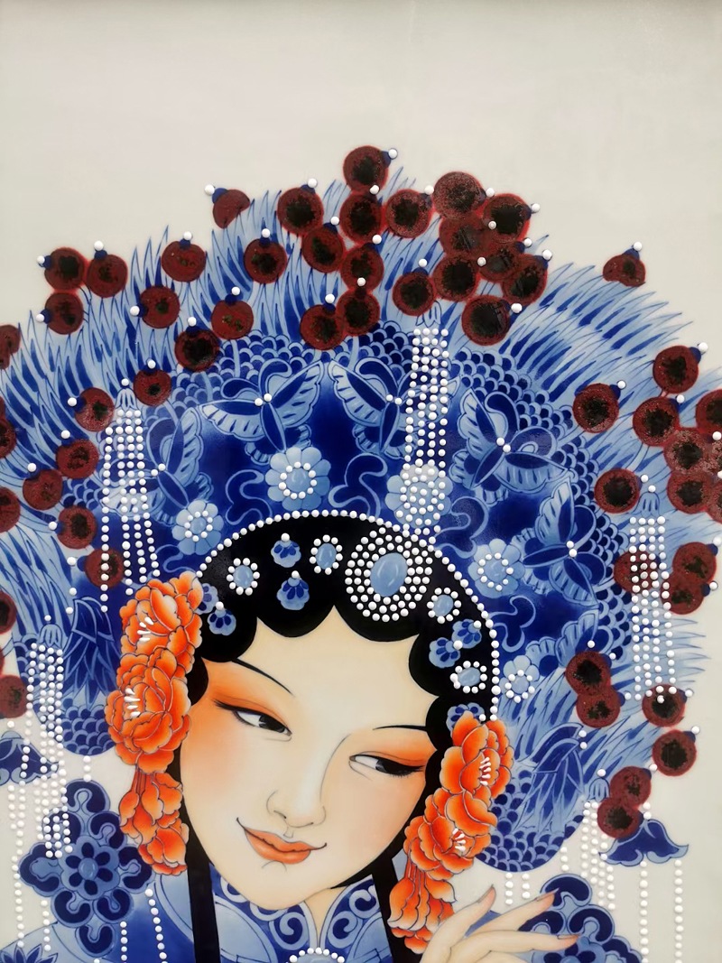 手绘花旦人物艺术装饰瓷板画(图5)