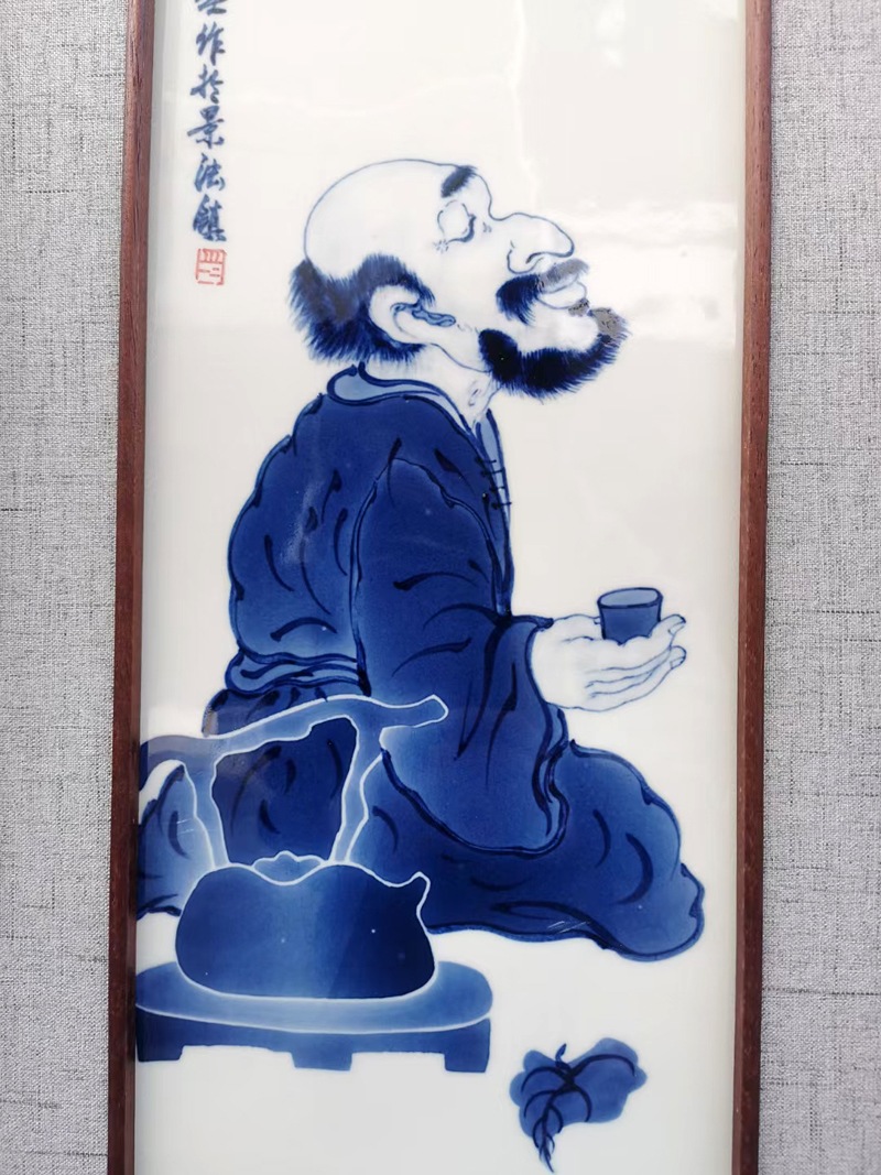 手绘青花茶室装饰瓷板画（禅茶一味）(图4)
