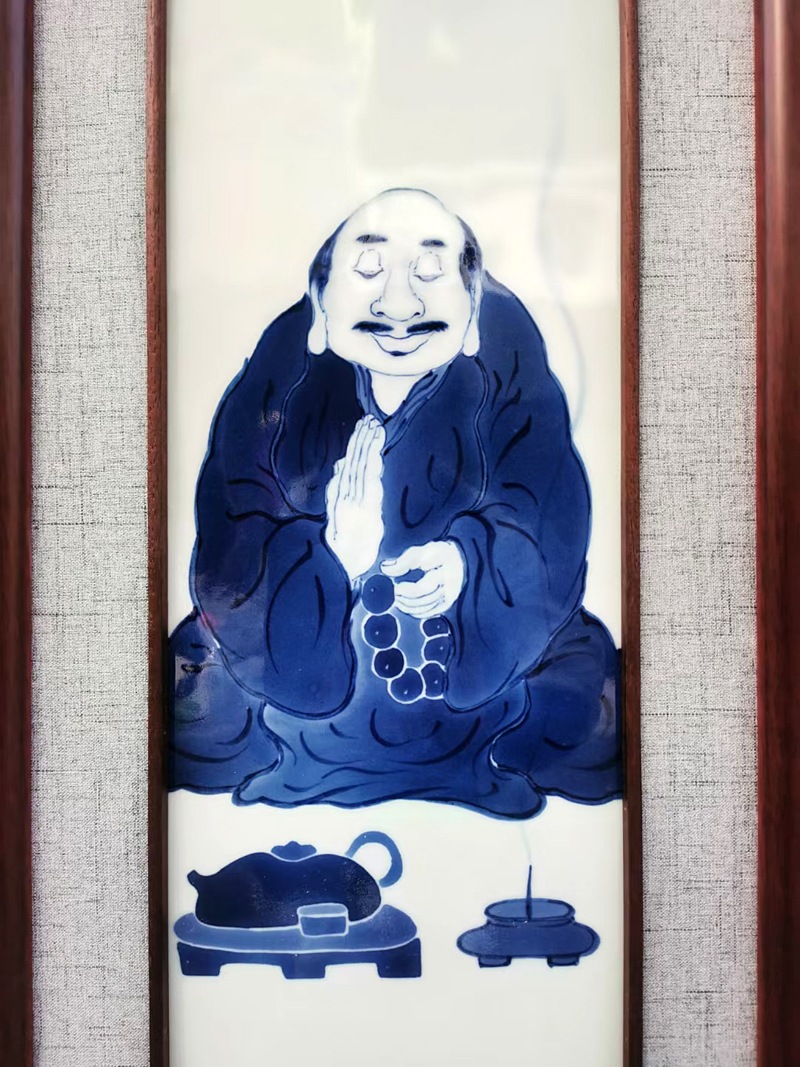 手绘青花茶室装饰瓷板画（禅茶一味）(图8)