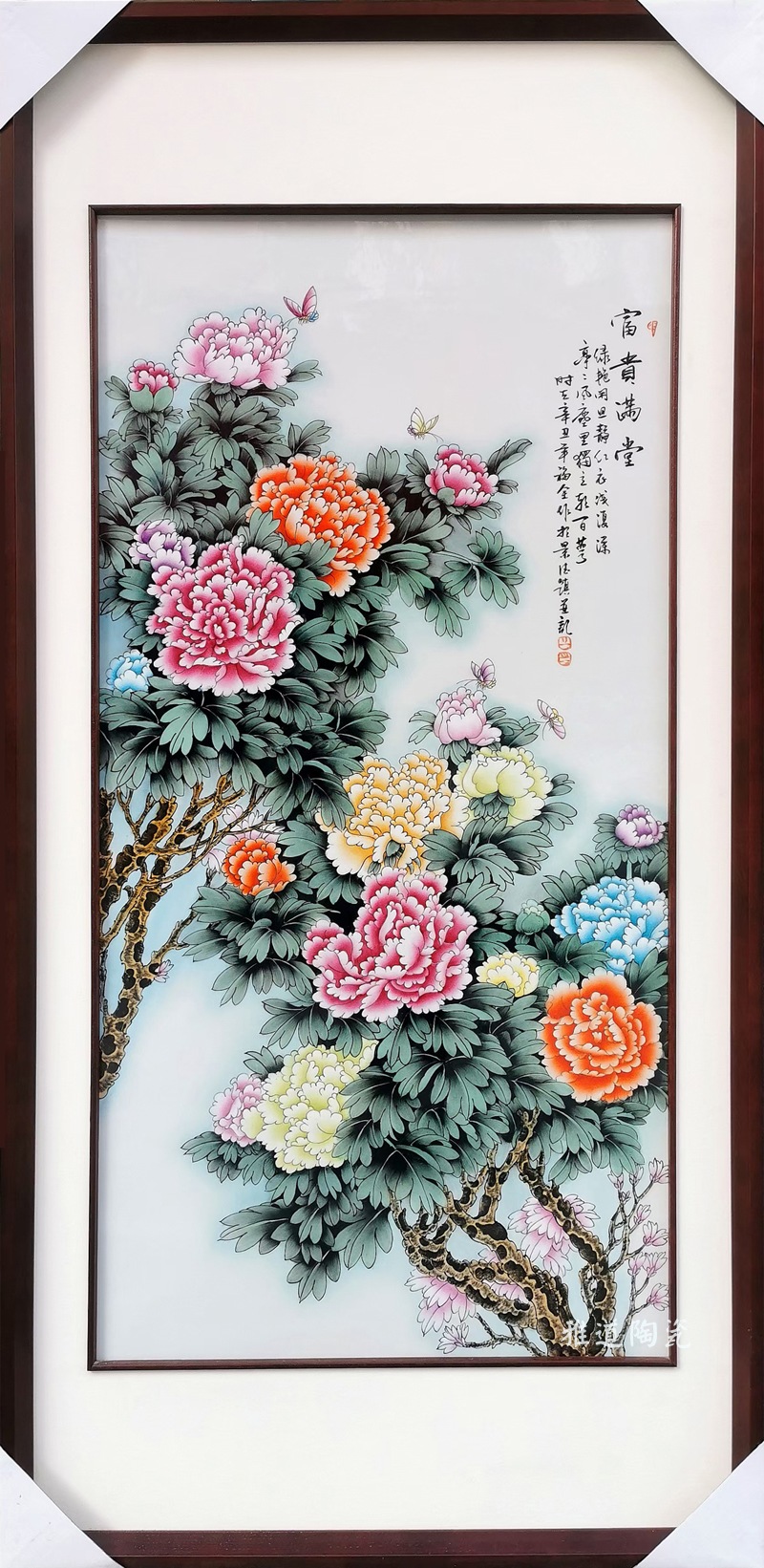 手绘牡丹玄关装饰瓷板画（富贵满堂）(图2)