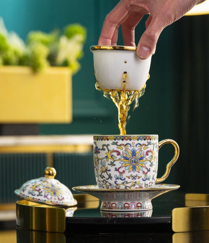 景德镇高档瓷茶杯（珐琅彩过滤茶托杯）(图3)