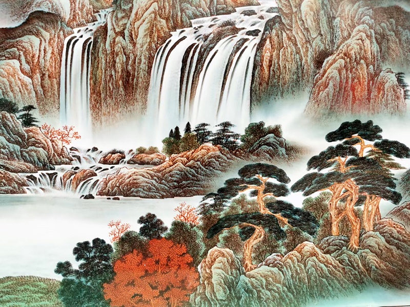 名家客厅装饰山水瓷板画（旭日东升源远流长）(图4)