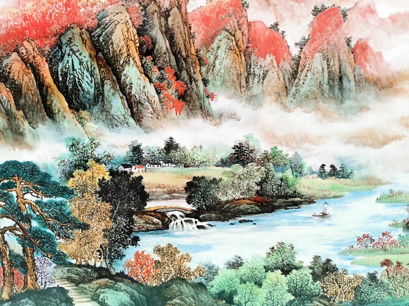 占年福手绘瓷板鸿运当头山水画(图4)