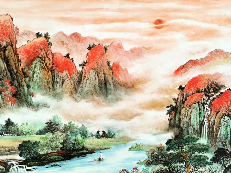 占年福手绘瓷板鸿运当头山水画(图5)