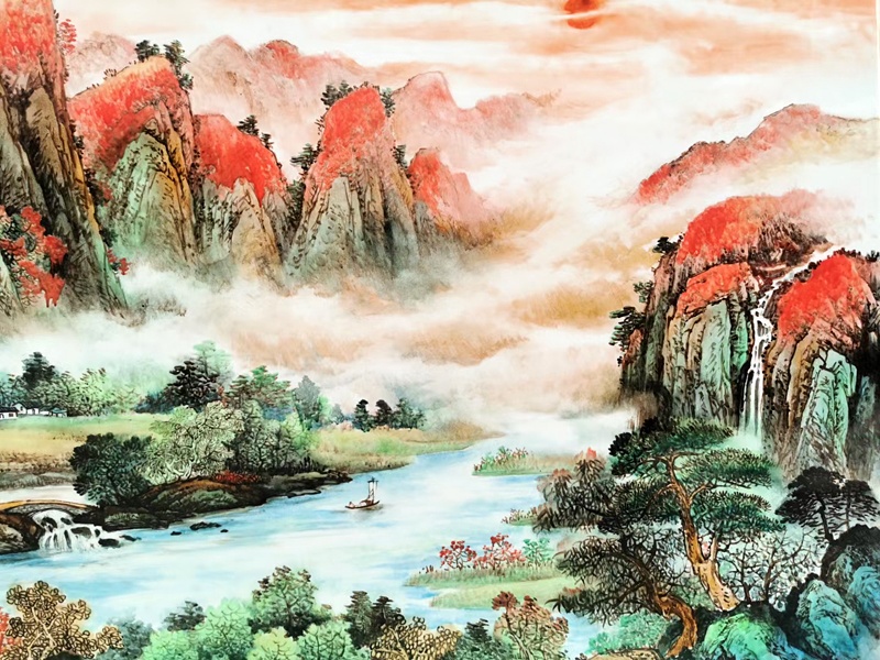 占年福手绘瓷板鸿运当头山水画(图6)