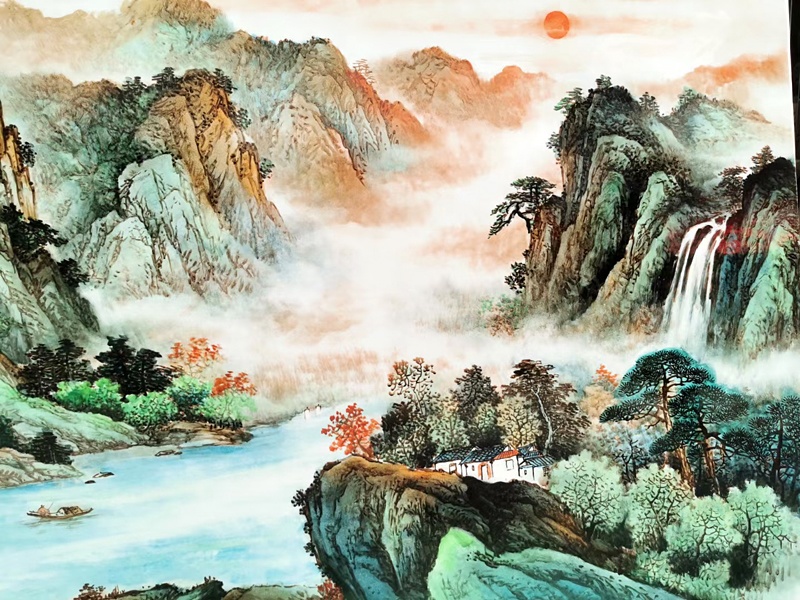 大幅客厅装饰山水瓷板画（旭日东升）(图6)