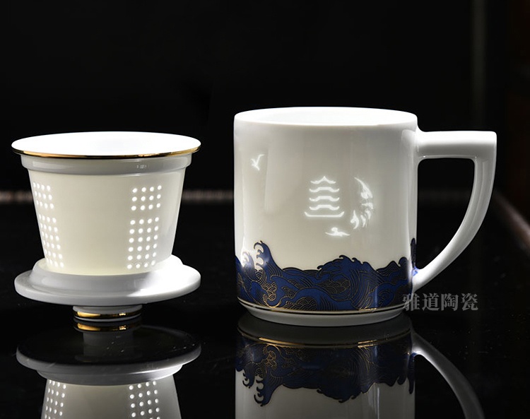 景德镇办公室泡茶茶杯（描金海浪）(图3)