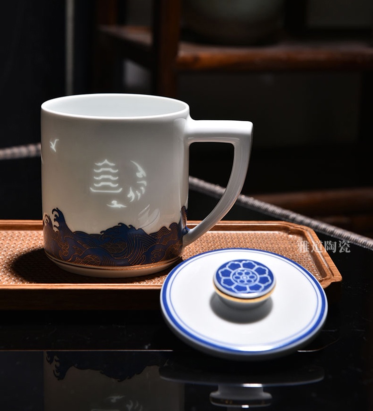 景德镇办公室泡茶茶杯（描金海浪）(图7)