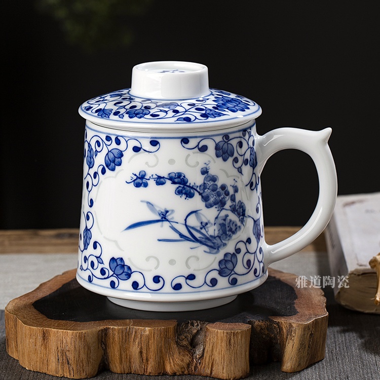 陶瓷高档茶水分离杯泡茶杯（梅兰竹菊）(图1)